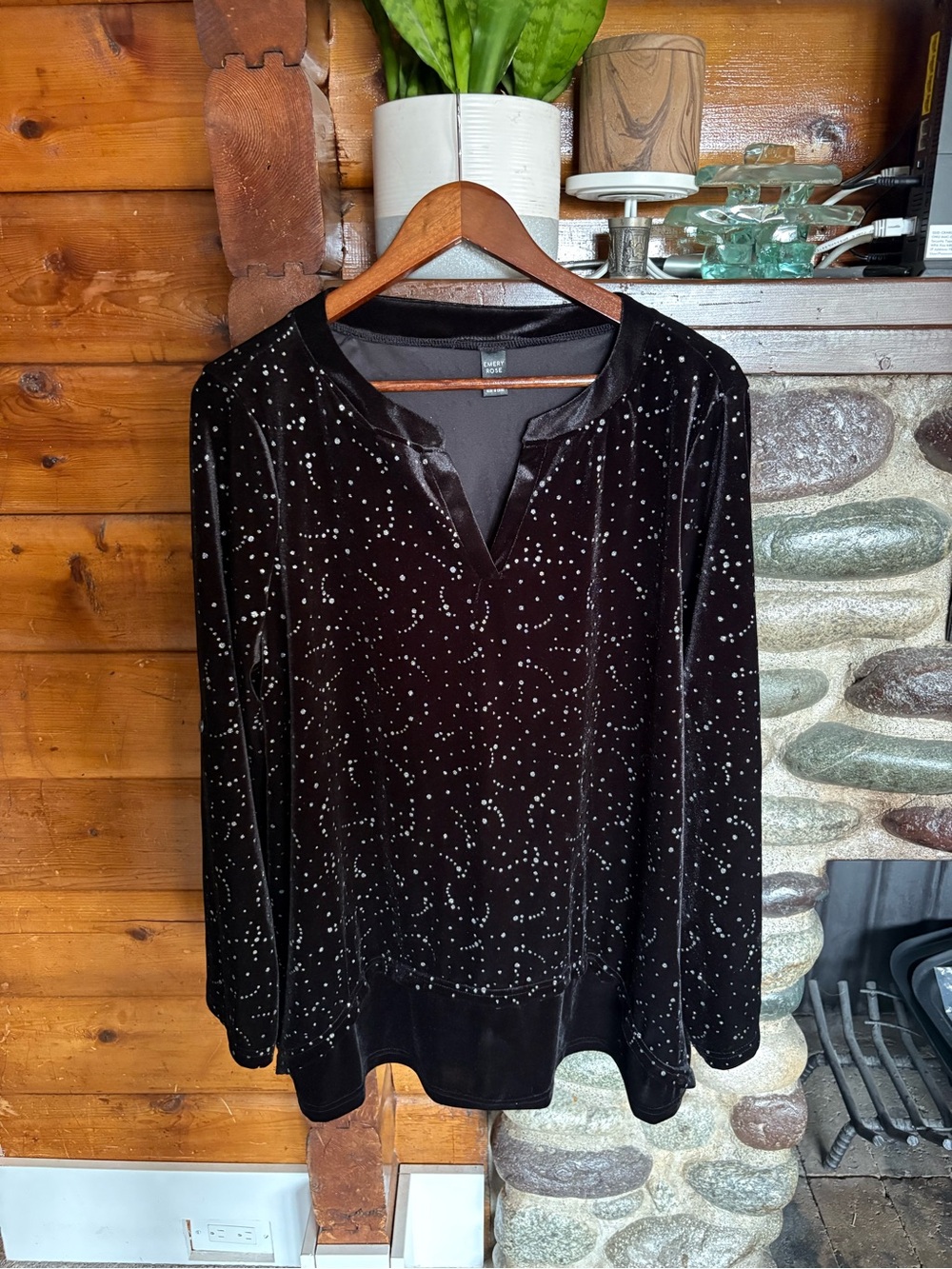 Emery Rose Velvet Sparkle Party Top 2XL Black Glitter Holiday Evening Blouse